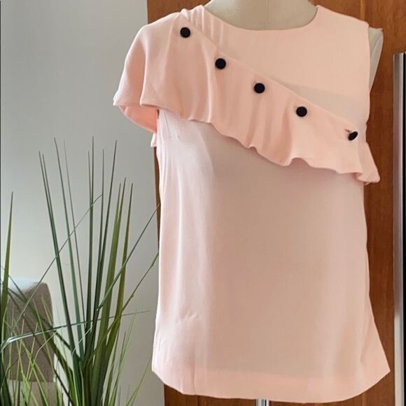Maje Lorena Asymmetric Ruffle Crepe Top Peach M - Picture 3 of 15